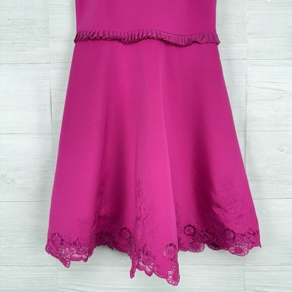 Ted Baker Zaffron Embroidered Skater Dress US Sz 6 Fuchsia Pink Ruffle Fit Flare - Picture 5 of 16